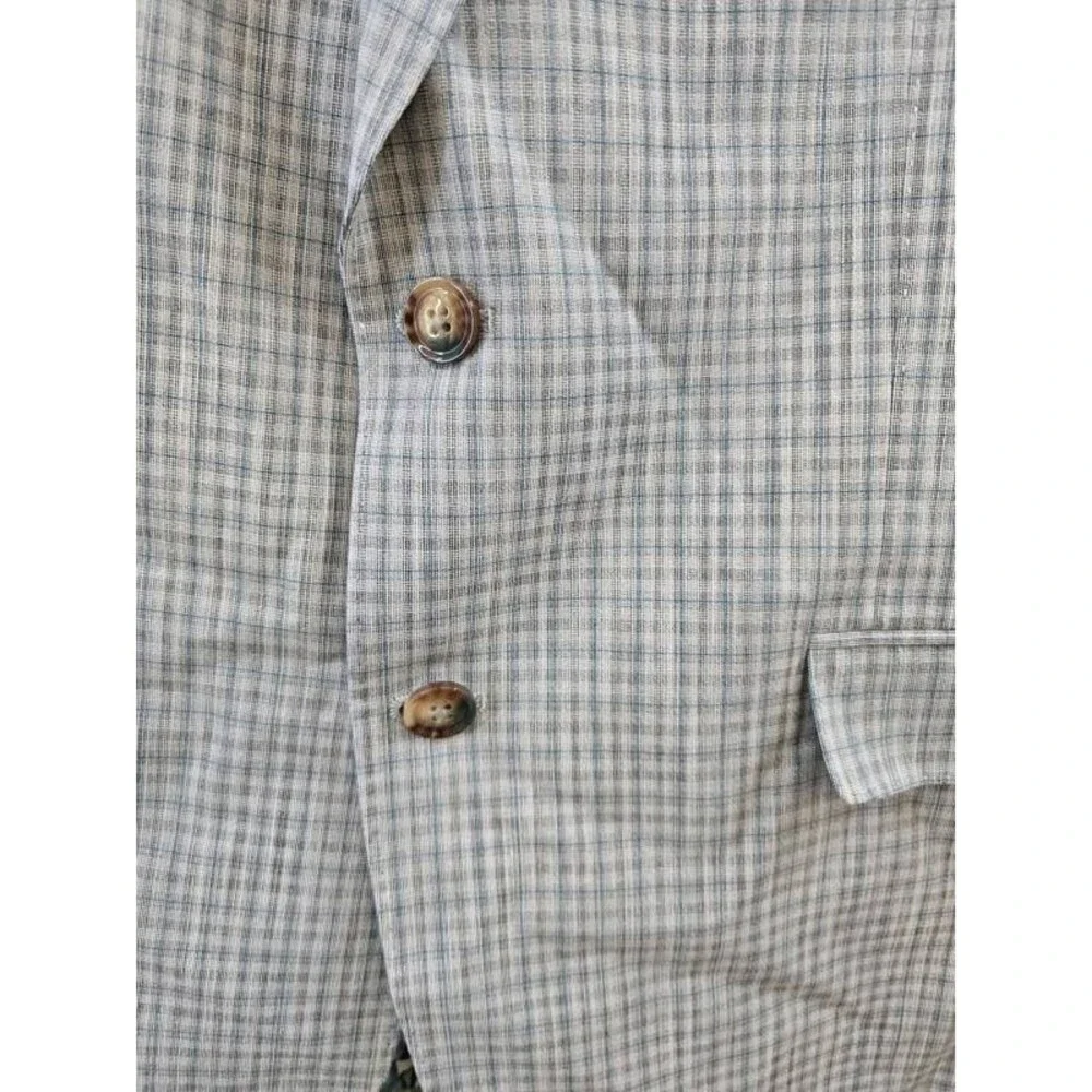 Tayion Collection Regular-Fit Suit Jacket Men's 42S Grey Green Plaid Long Sleeve